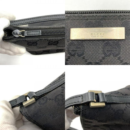 Gucci 039 1103 Handbag Accessory Pouch Black GG Canvas Ladies Men Fashion
