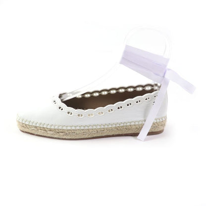 Hermes Guapa Espadrilles Chaîne D'ancre Lace-up Square Toe Leather Shoes White