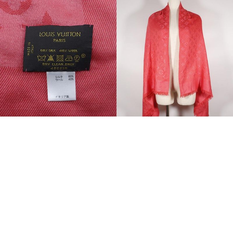 Louis Vuitton Shawl Monogram 402336 Silk And Wool Red Women's Stole