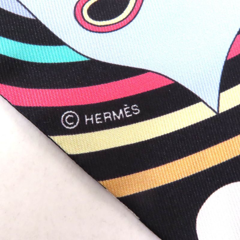 Hermes Carres Volants Flying Carré 100% Silk Noir/ciel/multicol Twilly Scarf