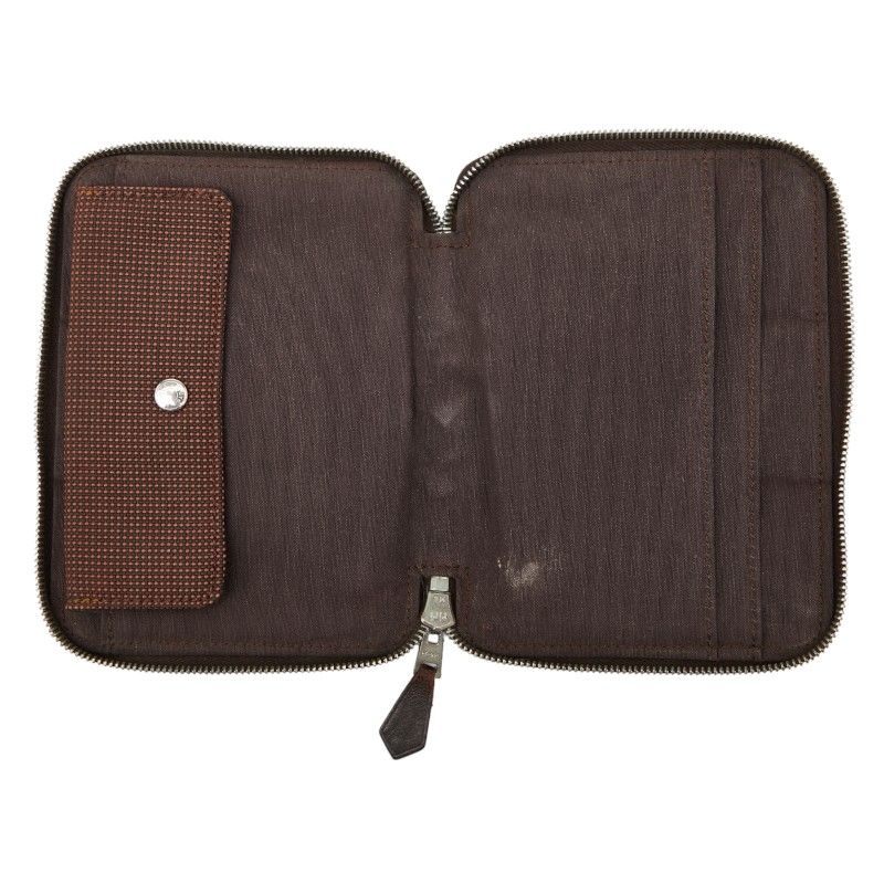 Hermes Her Line Perth PM Fold Wallet Round Zipper Brown Silver Hardware Canvas