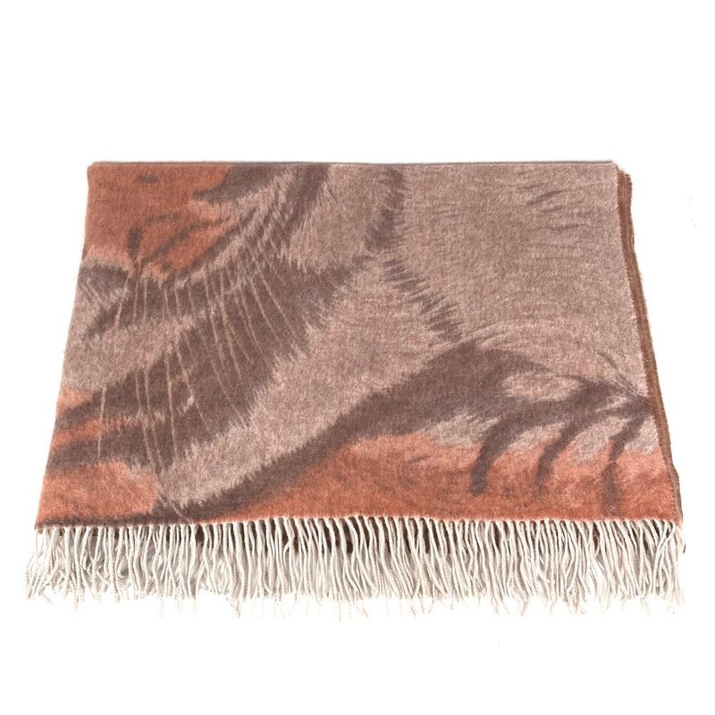 Hermes Blanket Taiga Animal Fringe Plaid Cashmere Brown