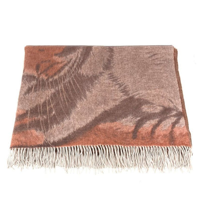 Hermes Blanket Taiga Animal Fringe Plaid Cashmere Brown