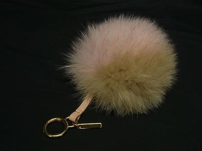 Fendi Pom Charm Fur And Leather Key Holder Key Ring Beige And Pink Fs4695