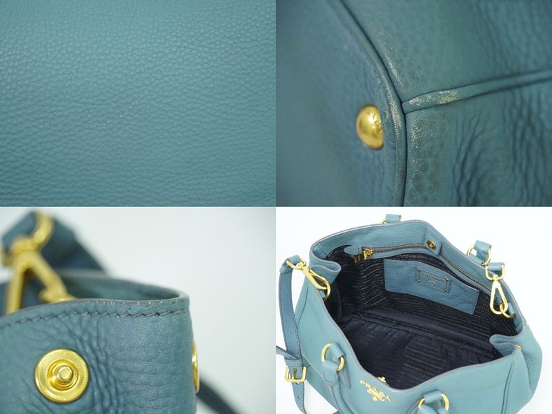 Authentic Prada Leather 2WAY Shoulder Bag Handbag Light Blue Bag Pre-owned