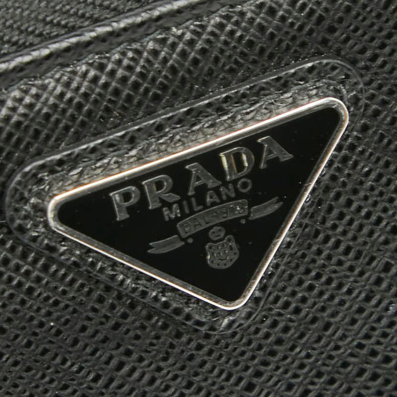 Prada Triangle Logo Plate Coin Case Card Case Shoulder Wallet Black Saffiano