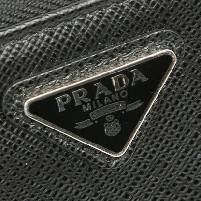 Prada Triangle Logo Plate Coin Case Card Case Shoulder Wallet Black Saffiano