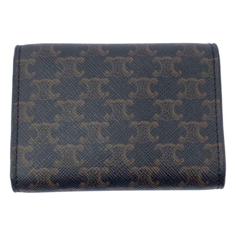 Celine - Leather Triomphe Leopard Compact Wallet - Dark Brown - Women's