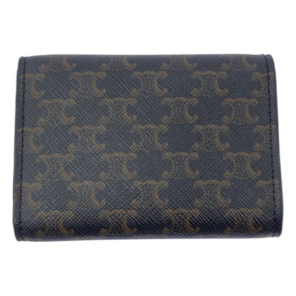 Celine - Leather Triomphe Leopard Compact Wallet - Dark Brown - Women's