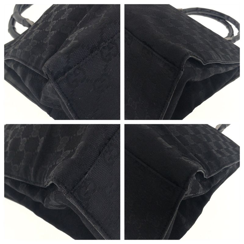 Gucci Bamboo Black Silver Hardware GG Canvas 002 And 1010 Handbag Tote Bag