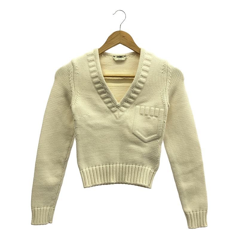 Fendi | Cotton Faux Pocket V-neck Knit | 36 | White | Women