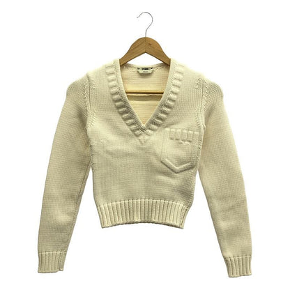 Fendi | Cotton Faux Pocket V-neck Knit | 36 | White | Women
