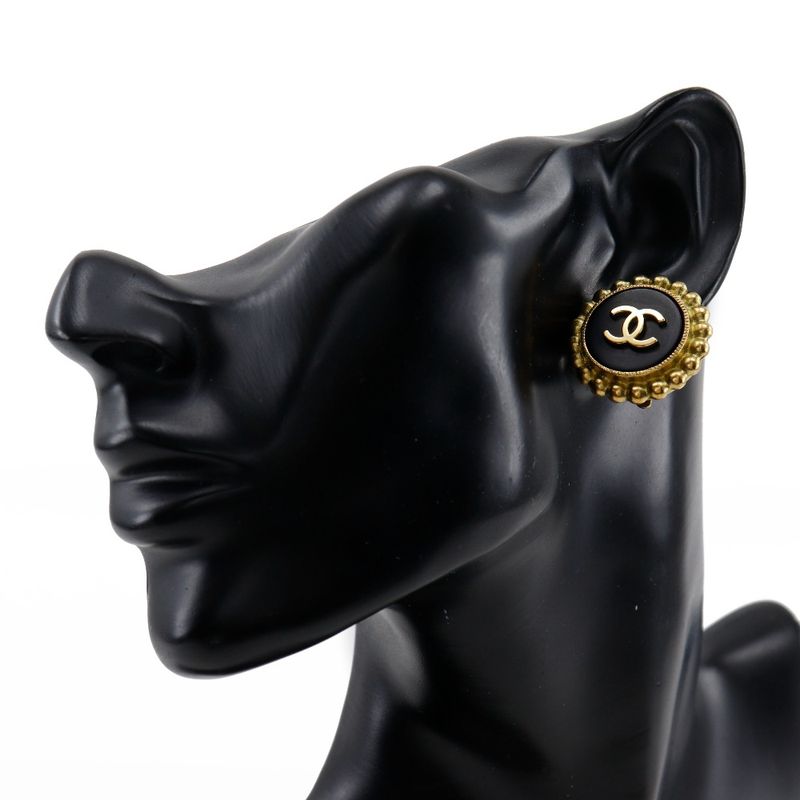 Chanel Coco Mark Vintage Gold Plated Black 95P Ladies 28.5g Earring