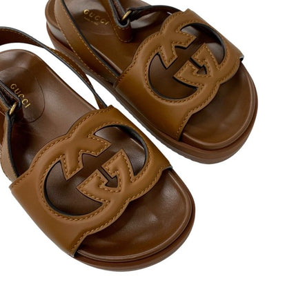 Gucci Sandals Shoes Leather Brown Unused Interlocking G Velcro
