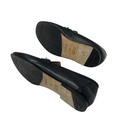 Hermes Colette Loafer Leather Shoes Black Silver Moccasin Flat