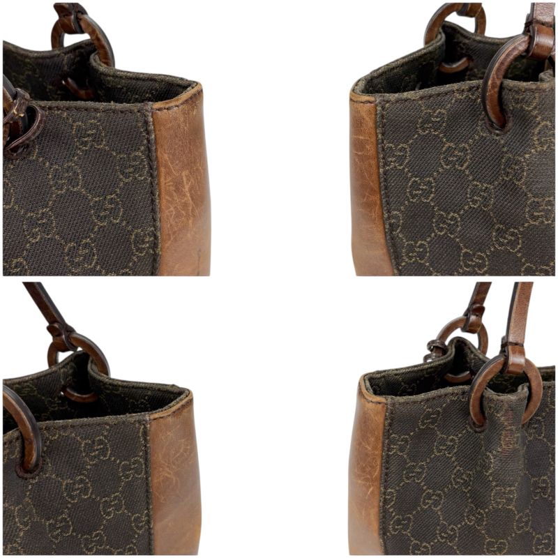 Gucci GG Canvas Leather Mini Tote Handbag With Pouch Brown
