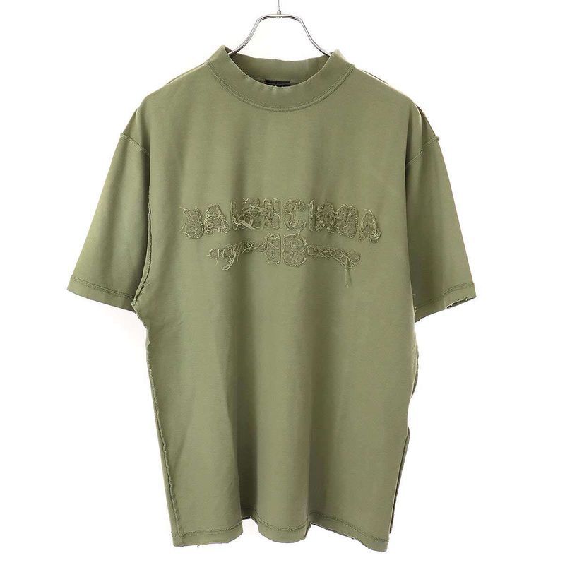 Balenciaga 25ss Medium Fit T-Shirt Inside Out Logo T-Shirt 822441 Tsva2 Green