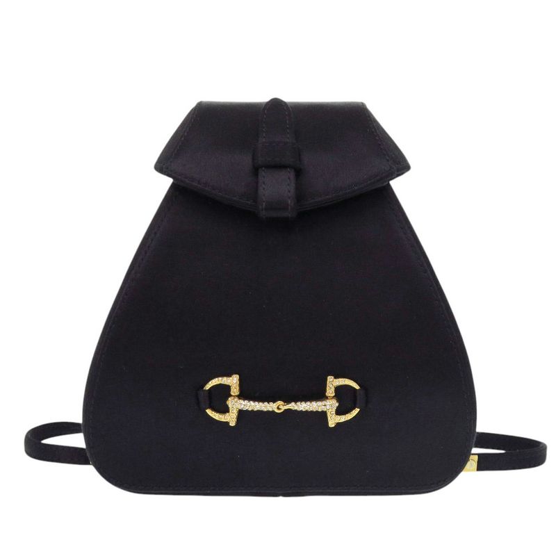 Gucci Horsebit Backpack Satin Rhinestone Black Mini Bag Black 0837 Gucci