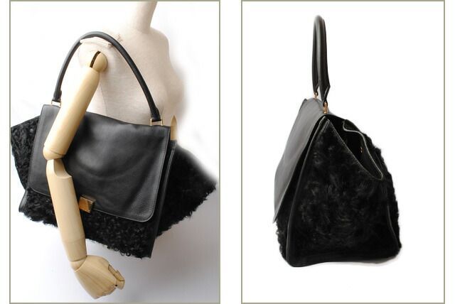 Celine Handbag Shoulder Bag Celine Trapeze Wool Leather Black Gold Hardware