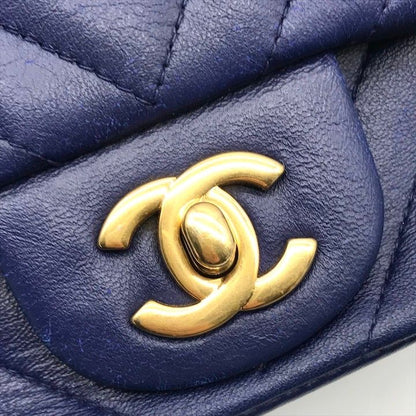 Chanel CC Logo Turnlock Mini Stitch Chain Shoulder Bag Blue