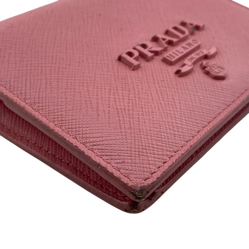 Prada Saffiano Leather Bifold Wallet Brand Coin Purse Bill Pink Ladies
