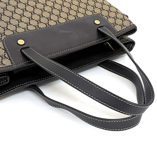 Celine Handbag Beige Brown Macadam Excellent Condition Canvas Leather