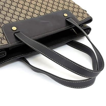 Celine Handbag Beige Brown Macadam Excellent Condition Canvas Leather