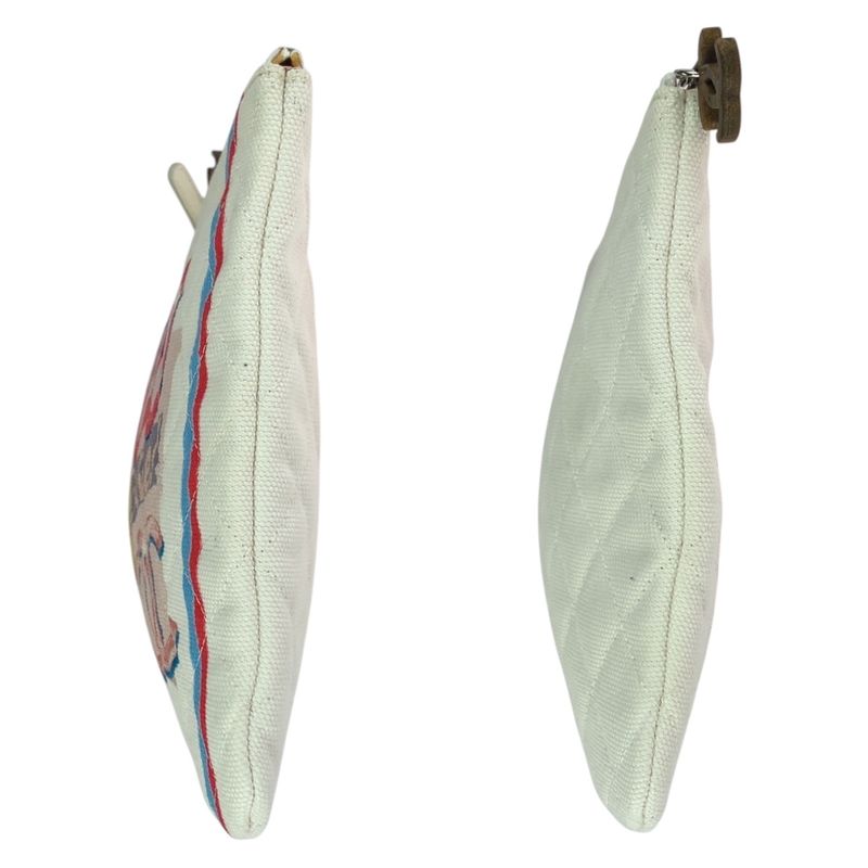 Chanel Coco Cuba Coco Mark White Multicolor Silver Hardware Canvas Clutch Bag