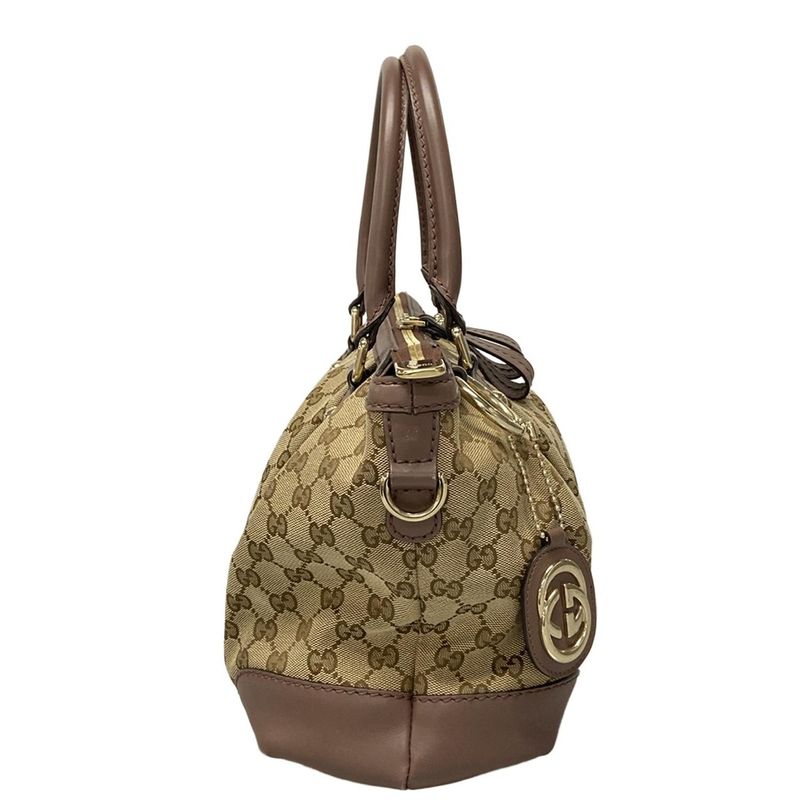 Gucci Handbag Sookie GG Pattern 247902 Beige Dark Brown And Purple Leather