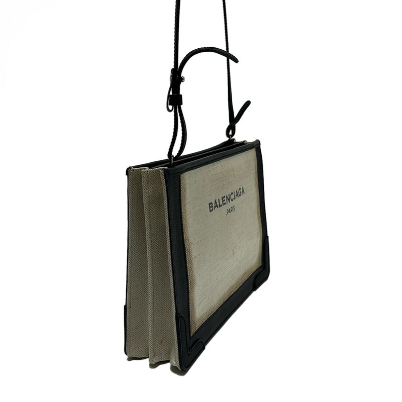 Balenciaga Shoulder Bag Navy Pochette 339937 Ivory And Black Leather