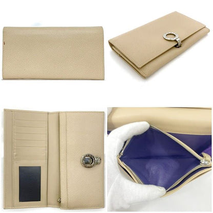 Bulgari Bifold Long Wallet Beige Silver Hardware Bulgari