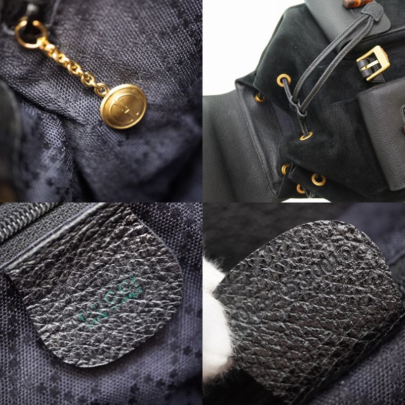 Gucci Bamboo Backpack Daypack Suede Black 0182gucci Suede Vintage
