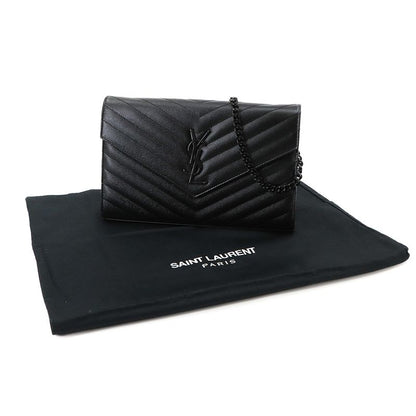 Saint Laurent Cassandra Chain Wallet Long Wallet Leather Black 377828 Silver