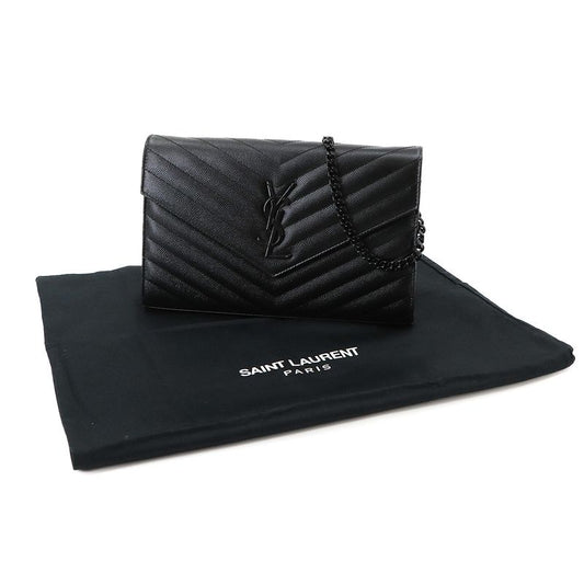 Saint Laurent Cassandra Chain Wallet Long Wallet Leather Black 377828 Silver