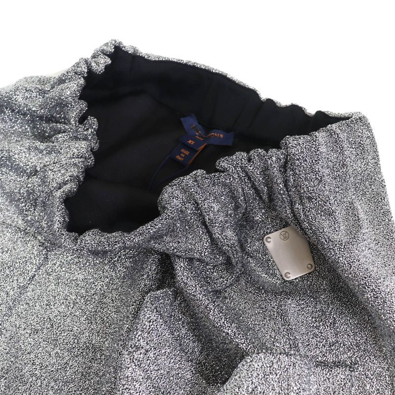 Louis Vuitton 23SS LV Logo Plate Pocket Design Lamé Knit Mini Skirt Silver XS