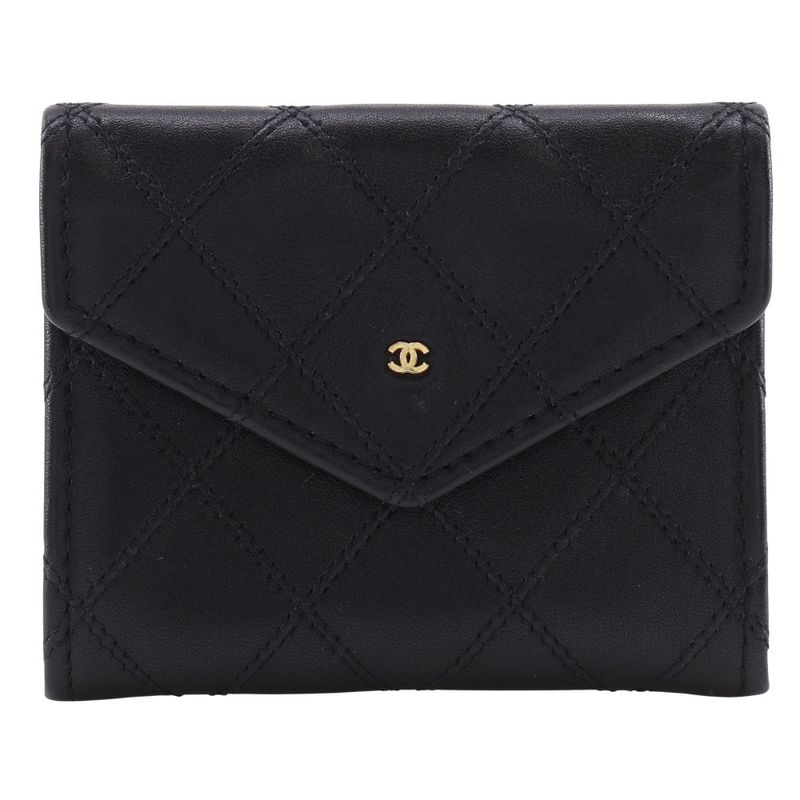 Chanel Bicolore Coco Mark Calf Black Ladies Coin Case