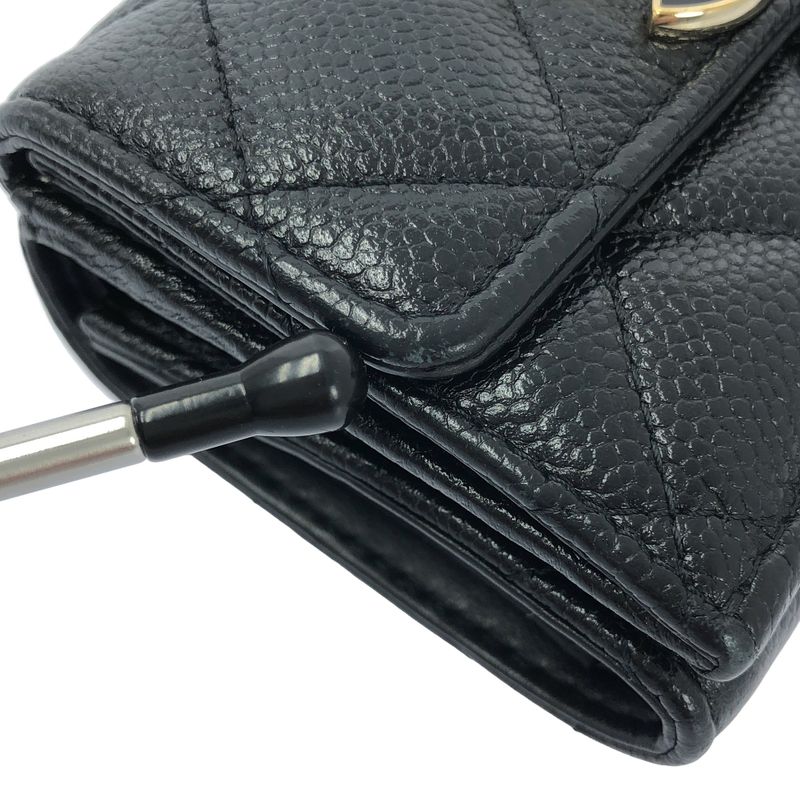Chanel - Matelasse Coco Mark Caviar Skin Compact Wallet - Black - Women's