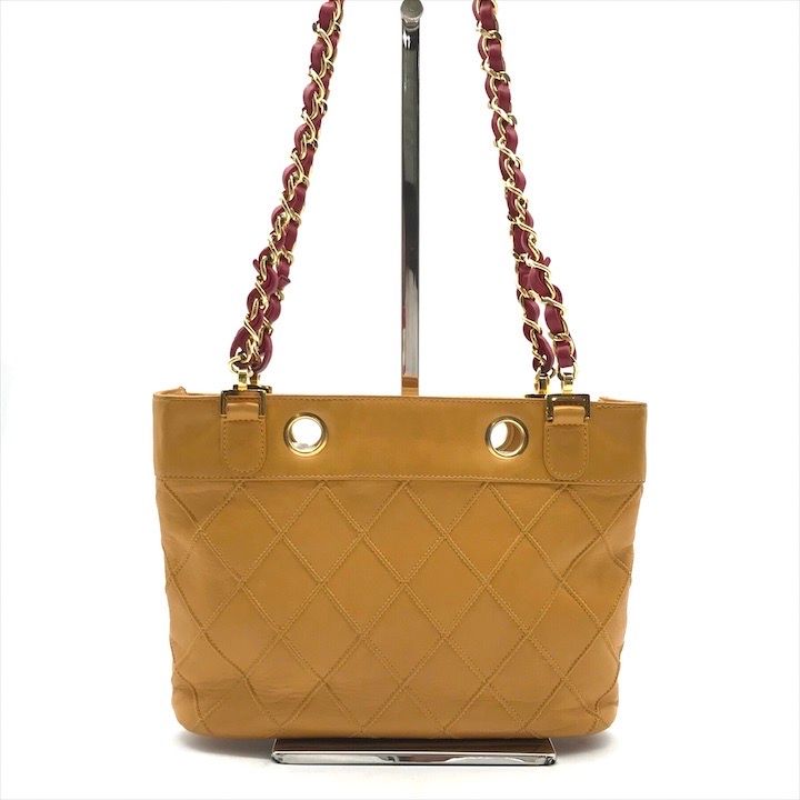 Chanel Lambskin Bicolor Quilted Chain Shoulder Bag Yellow Purse