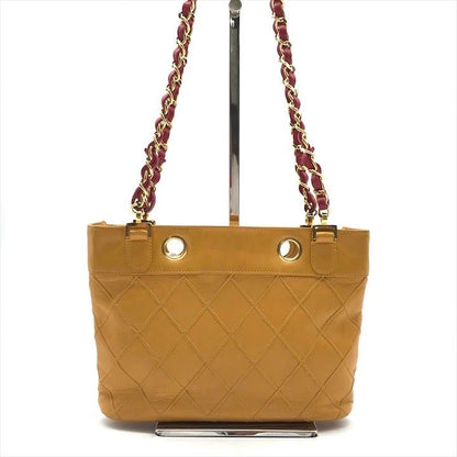 Chanel Lambskin Bicolor Quilted Chain Shoulder Bag Yellow Purse