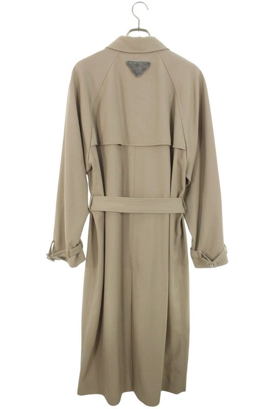 Prada Sgc473 Wool Trench Coat With Belted Triangle Felt Patch Men's 46