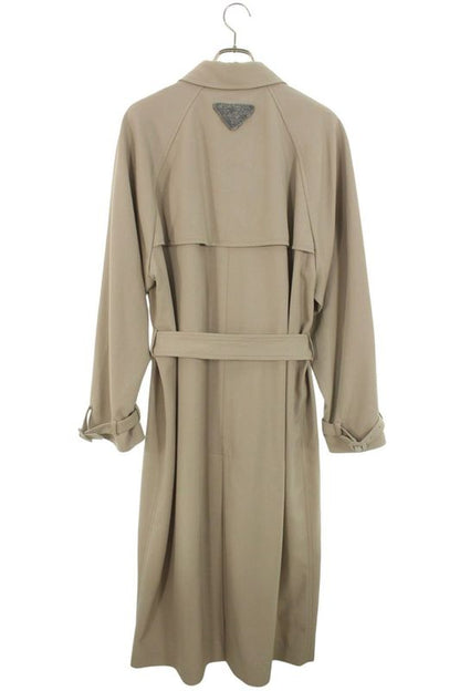 Prada Sgc473 Wool Trench Coat With Belted Triangle Felt Patch Men's 46