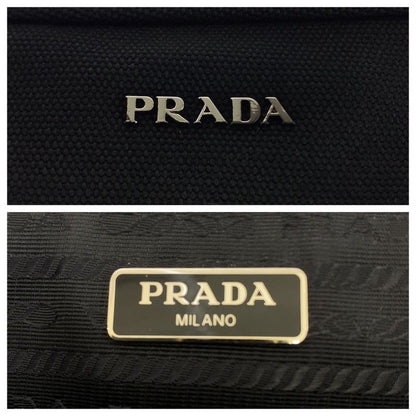 Prada Black Silver Hardware Canvas/leather Clutch Bag Pouch Unisex Men's 505062