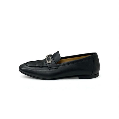 Hermes Colette Loafer Leather Shoes Black Silver Moccasin Flat