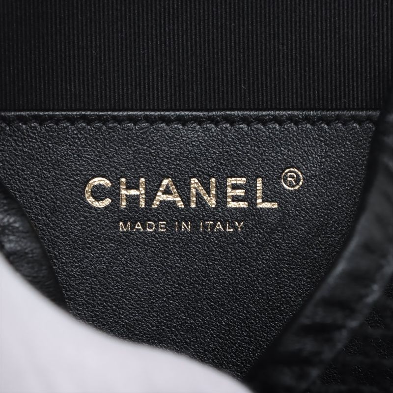 Chanel Quilted Lambskin Chain Backpack Mesh Black Gold Random Plate