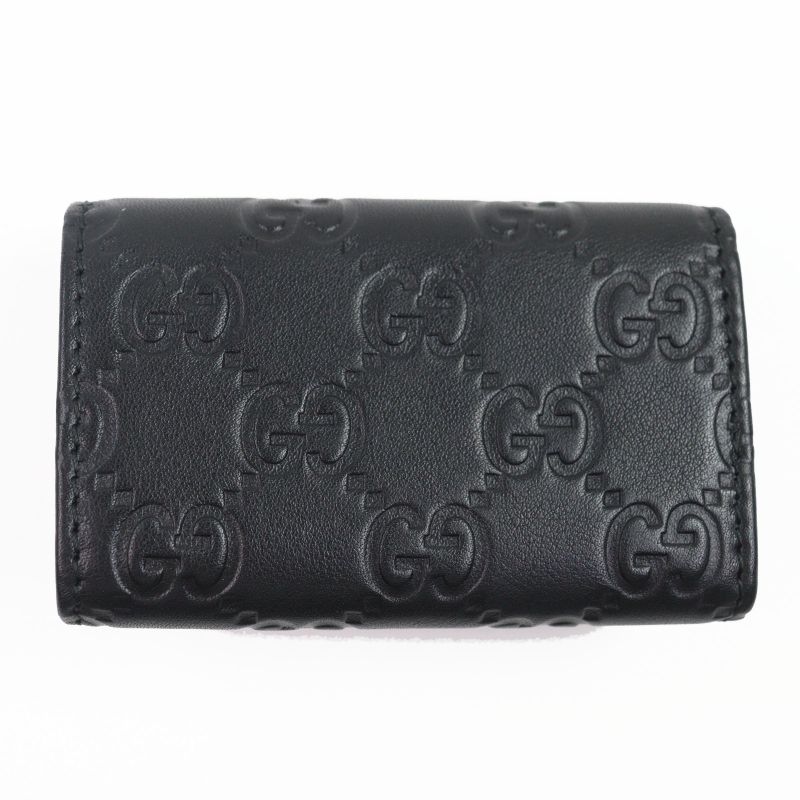 Gucci 181680 Guccissima Interlocking G 6-stack Leather Key Case Black Silver