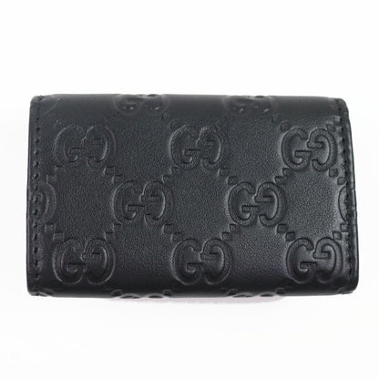 Gucci 181680 Guccissima Interlocking G 6-stack Leather Key Case Black Silver