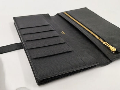 Hermes Bearn Souffle Folding Long Wallet Vaux Epson Leather Black Stamped D
