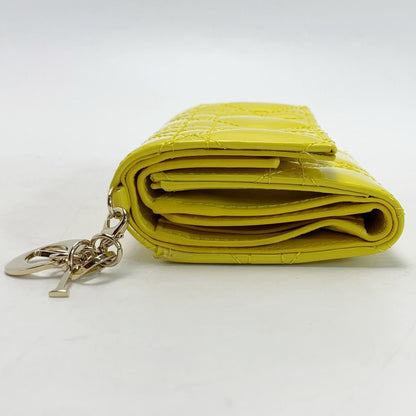 Christian Dior Patent Leather Cannage Charm Yellow Trifold Wallet