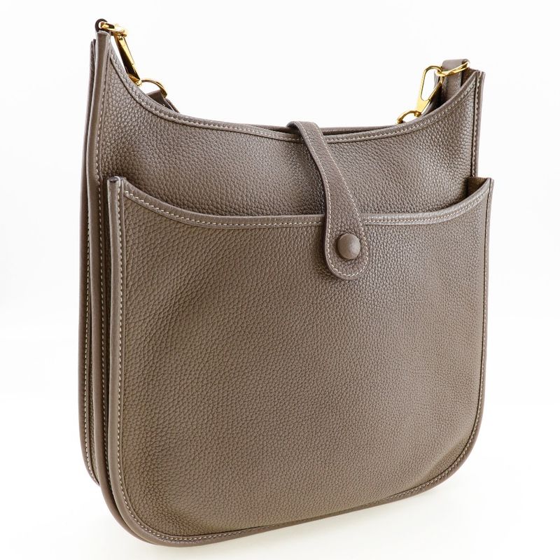 Hermes Evelyn 3PM Taurillon Clemence Etoupe Gold Hardware D Ladies Shoulder Bag