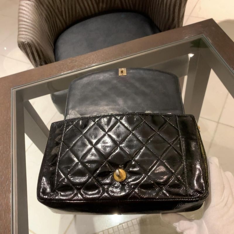 Chanel Diana Matelasse Enamel Shoulder Bag Black